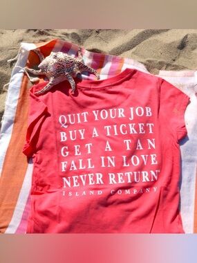 Island Company Coral Pink Graphic Tee with White Lettering